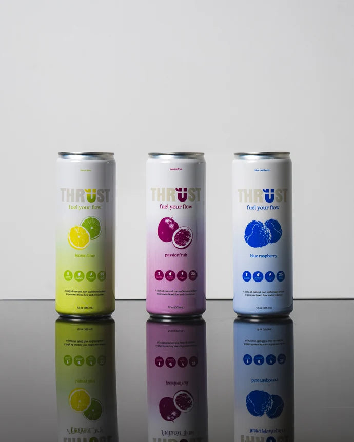 Lemon Lime, Passionfruit, and Blue Raspberry Thrust fruit water studio photograph